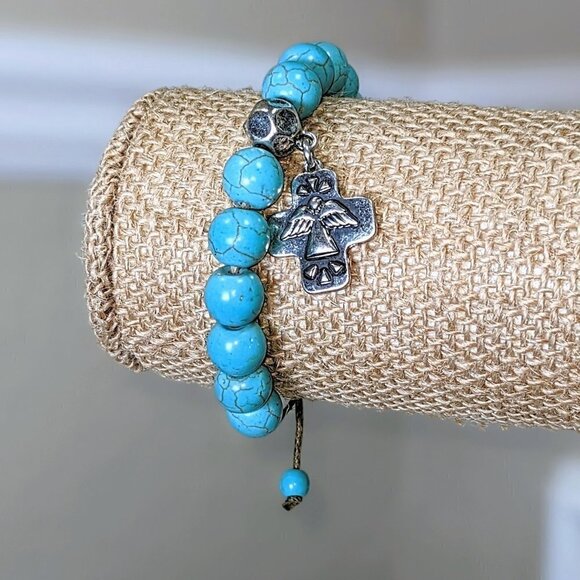 Silver Cross Angel Turquoise & Silver Beaded Bracelet NWT - Picture 6 of 6